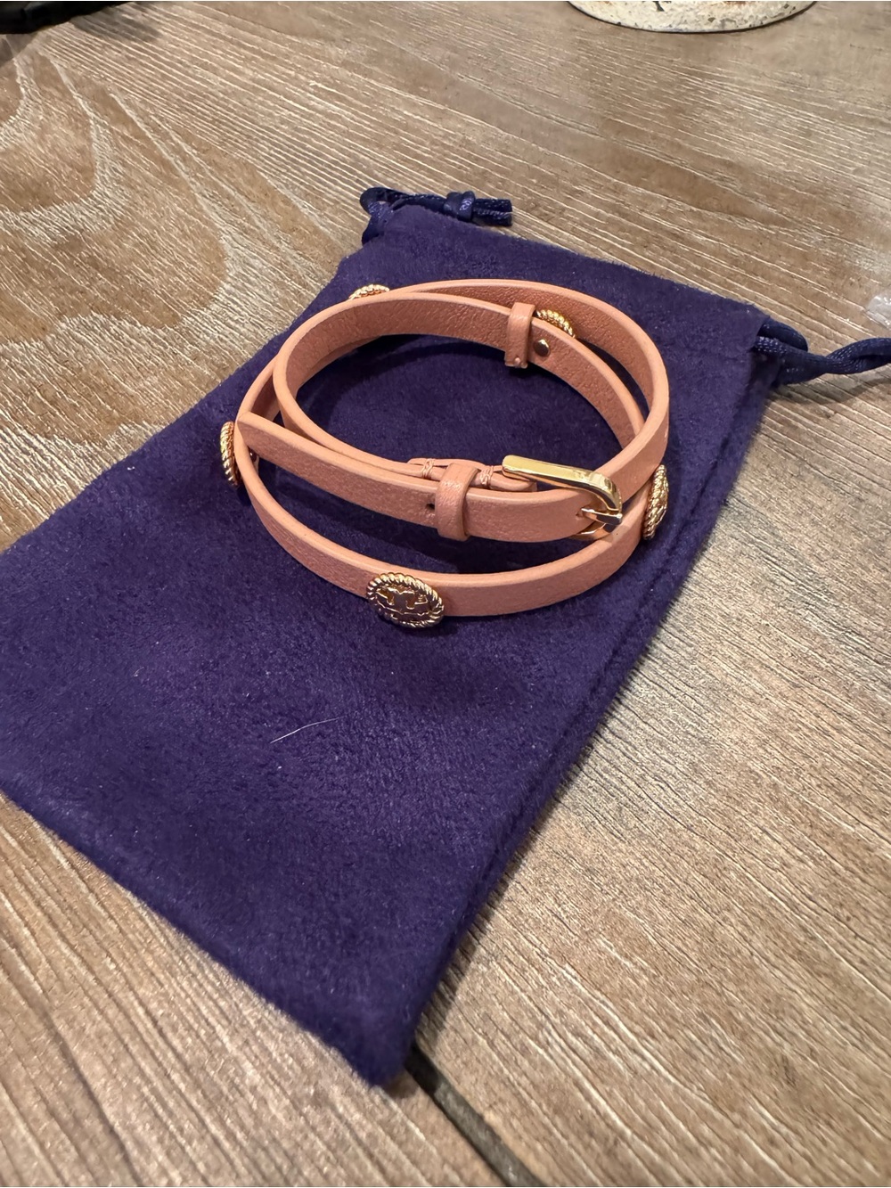 EUC Tory Burch Leather Wrap Bracelet - Blush Pink